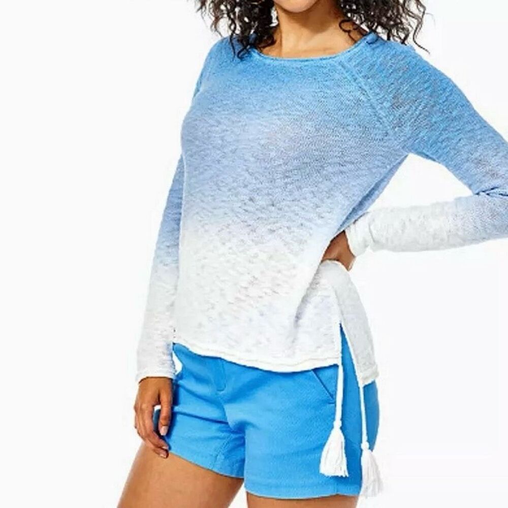 Lilly Pulitzer Jody Sweater size Large Zanzibar Blue Dip Dye Ombre